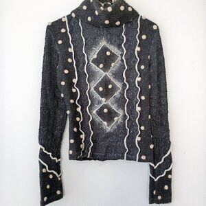 Vintage bedazzled Textured Knit Turtleneck Sweater Polka Dot Top – S/M